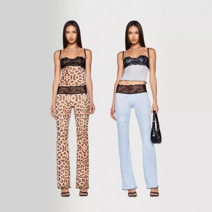 Damen Leggings mit elegantem Spitzenbund und modischem Tiermuster Drune