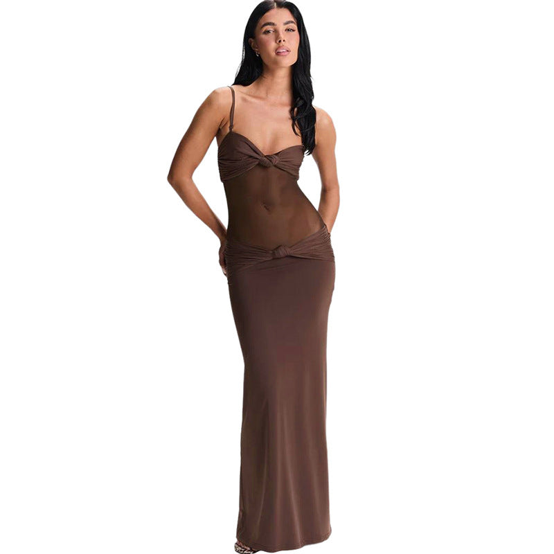 Damen Elegantes Maxikleid mit raffinierten Knotendetails und durchscheinendem Obermaterial Drune