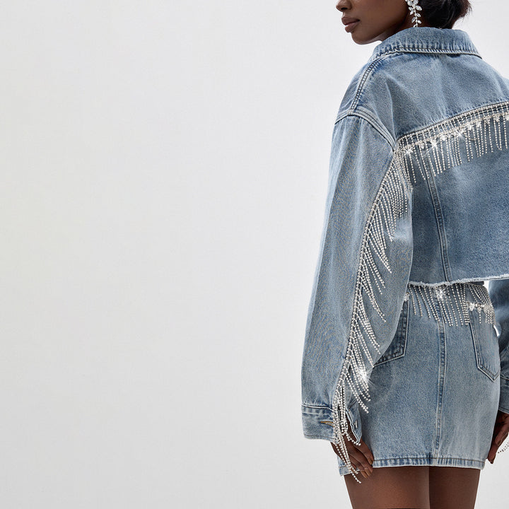 Damen Denim-Hemdjacke mit auffälligem Fransen-Design Drune