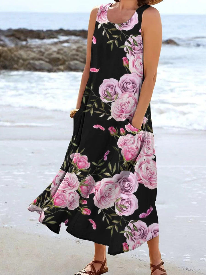 Damen Maxikleid mit floralem Muster und praktischen Taschen Drune