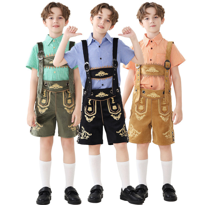 Unisex nan traditionelle Kinderlederhose mit verstellbaren Hosenträgern und aufwendiger Stickerei Drune