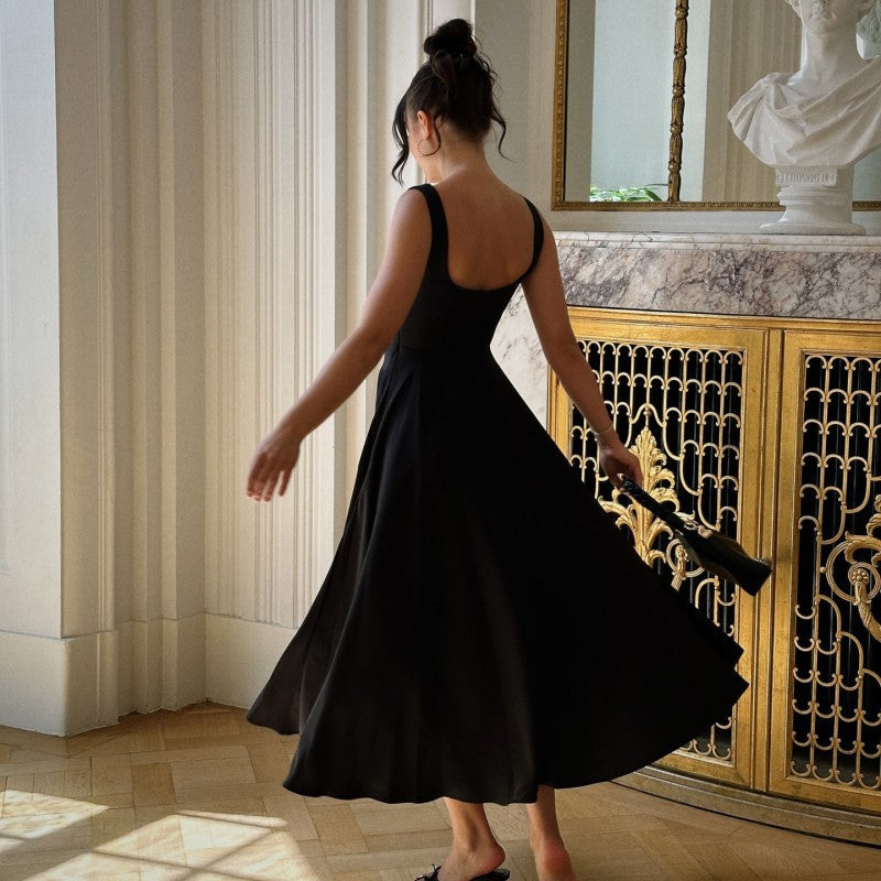 Damen Abendkleid mit quadratischem Ausschnitt und fließendem Rock Drune