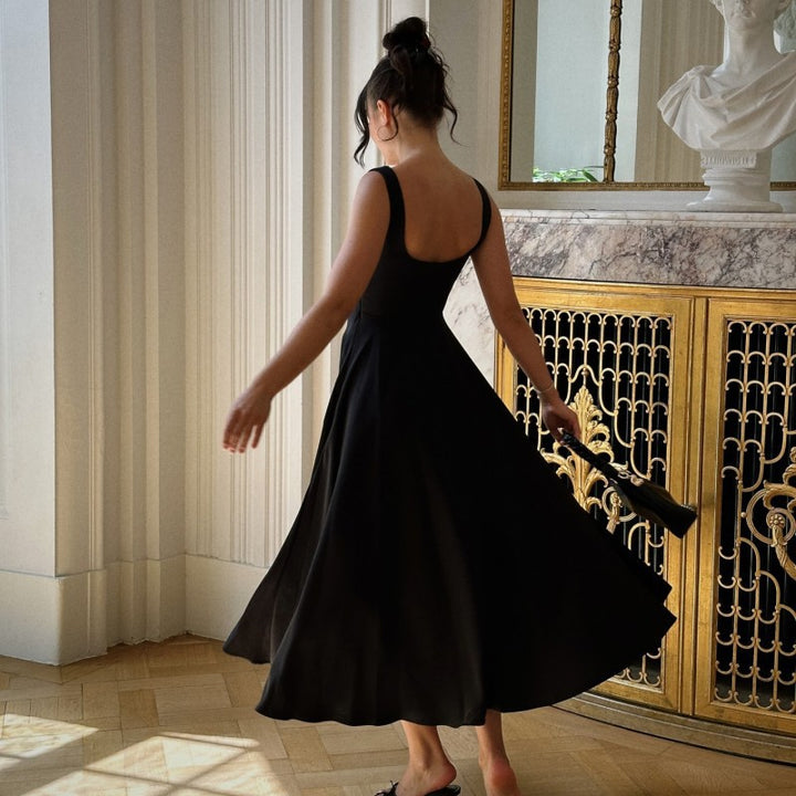 Damen Abendkleid mit quadratischem Ausschnitt und fließendem Rock Drune