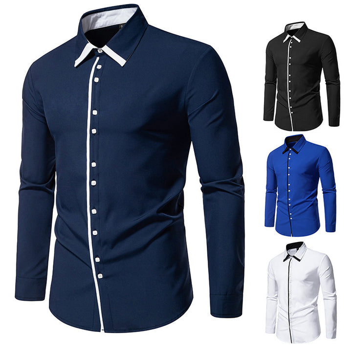Herren elegantes Langarmhemd mit kontrastierendem Kragen und feinen Knopfdetails Drune