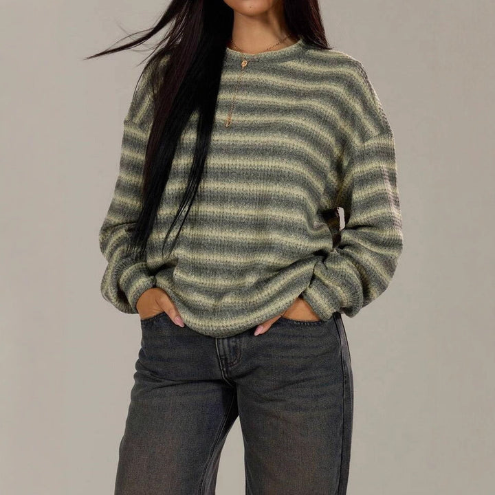 Damen kuscheliger Strickpullover mit modischem Streifenmuster Drune