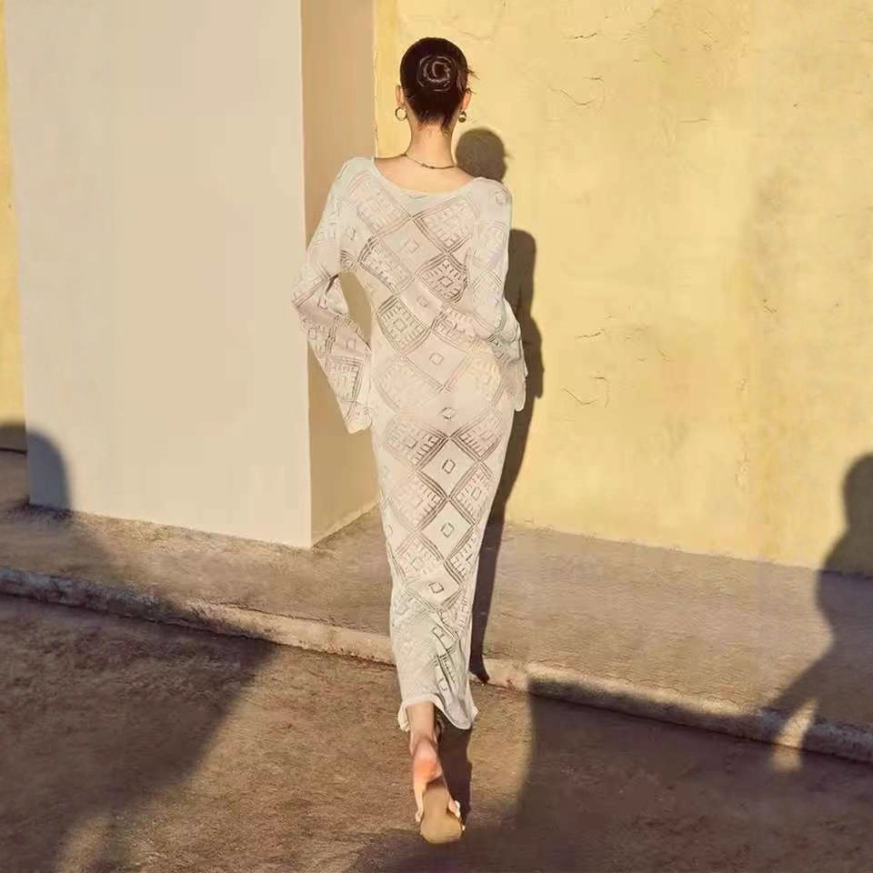 Damen Figurschmeichelndes Maxikleid mit tiefem V-Ausschnitt Drune