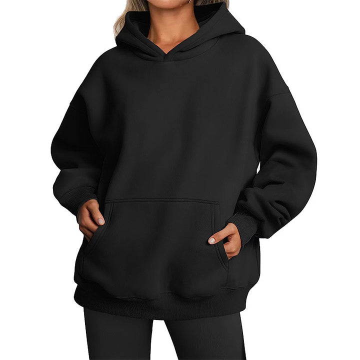 Damen nan extralanger Oversize-Kapuzenpullover im Boxy-Schnitt mit Kängurutasche und geripptem Abschluss Drune
