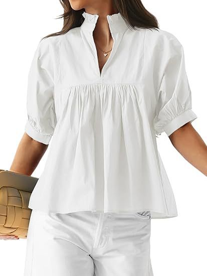 Damen elegante kurzärmlige Bluse mit Rüschendetails und lässigem Schnitt Drune
