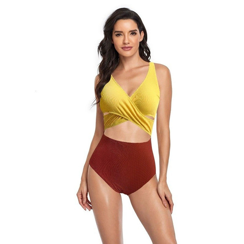 Damen Cut-Out Badeanzug mit hohem Bund und Wickeldesign Drune