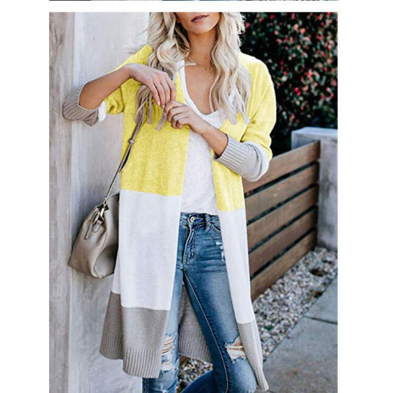 Damen modischer Strickcardigan mit farblichen Blockstreifen Drune