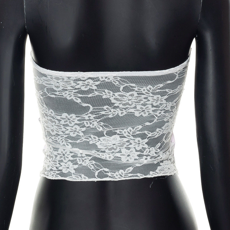 Damen Bandeau-Top mit floralen Details und Spitzenabschluss Drune