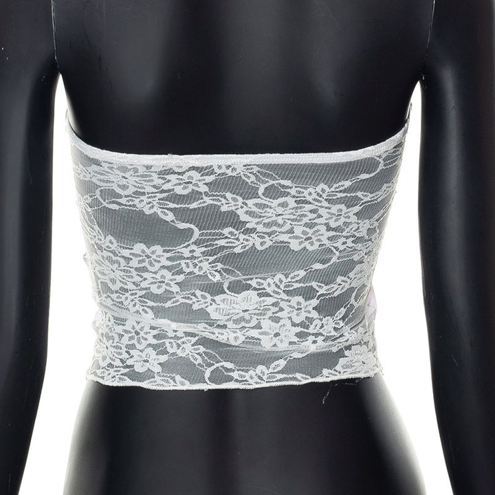 Damen Bandeau-Top mit floralen Details und Spitzenabschluss Drune