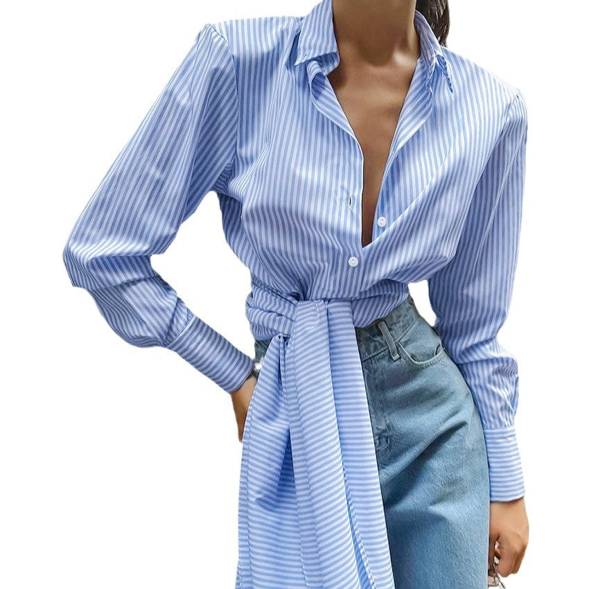Damen modische Bluse mit Bindegürtel Drune