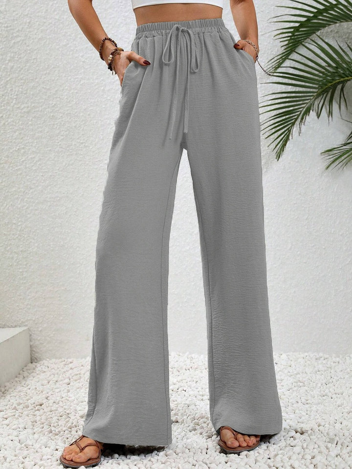 Damen lässige, breite Freizeithose mit elastischem Bund und seitlichen Taschen Drune