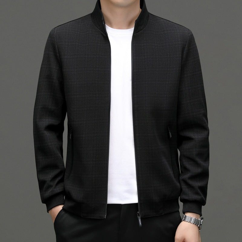 Herren stylische Übergangsjacke mit hohem Stehkragen und modischem Karomuster Drune