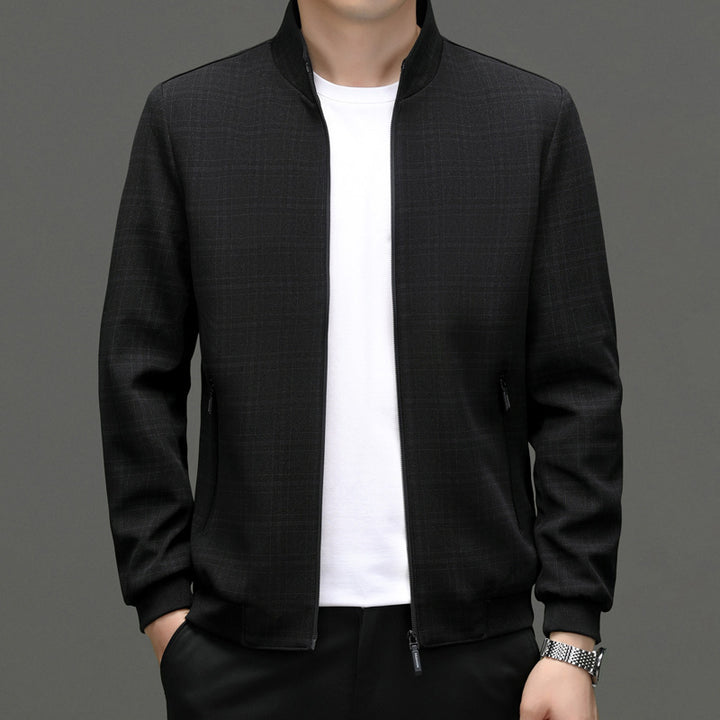 Herren stylische Übergangsjacke mit hohem Stehkragen und modischem Karomuster Drune