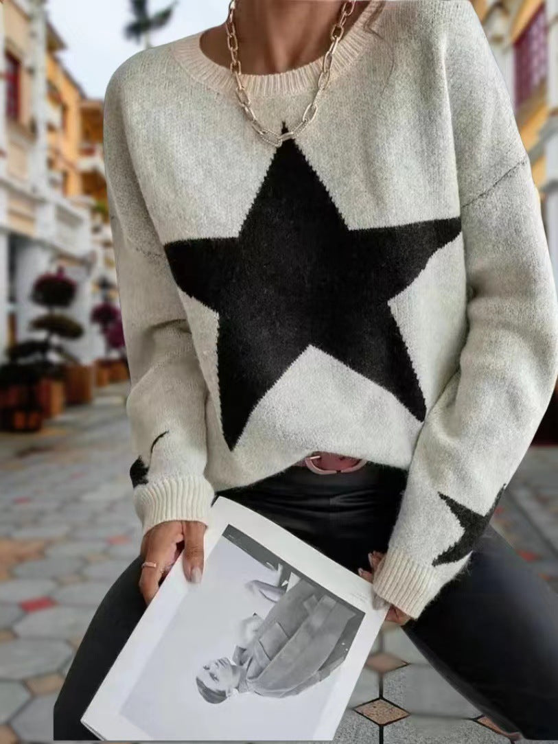 Damen Modischer Strickpullover mit Sternenmuster Drune
