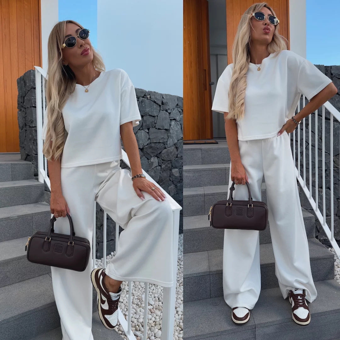 Damen Modisches Cropped Oberteil und weite Hose Set Drune