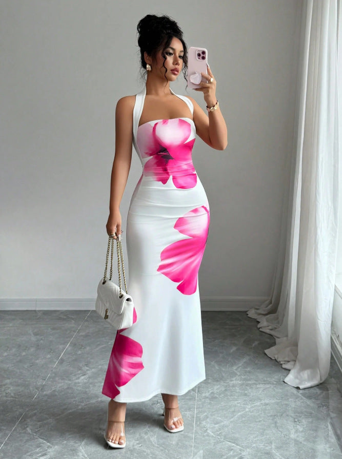 Damen Maxikleid mit floralem Print und schulterfreiem Design Drune