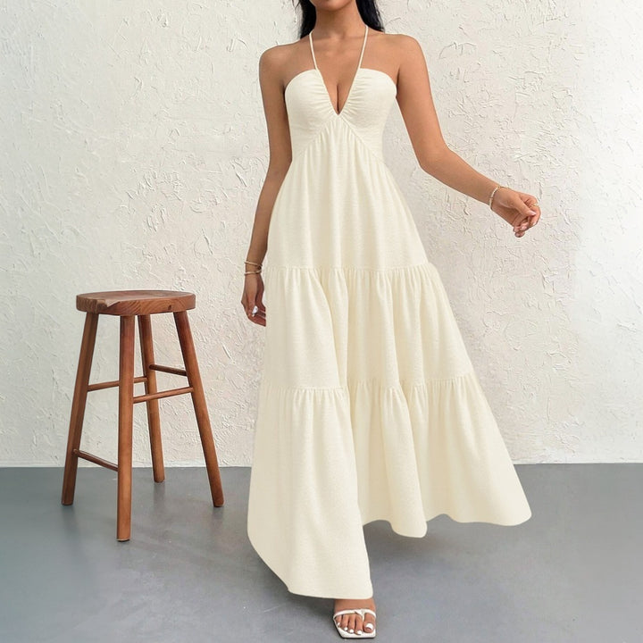 Damen Maxikleid mit tiefem V-Ausschnitt und Volants Drune