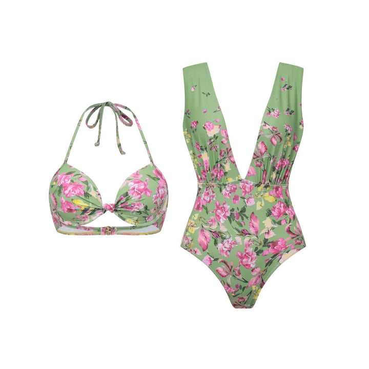 Damen Bikiniset mit floralem Schnitt und elegantem Maxirock Drune