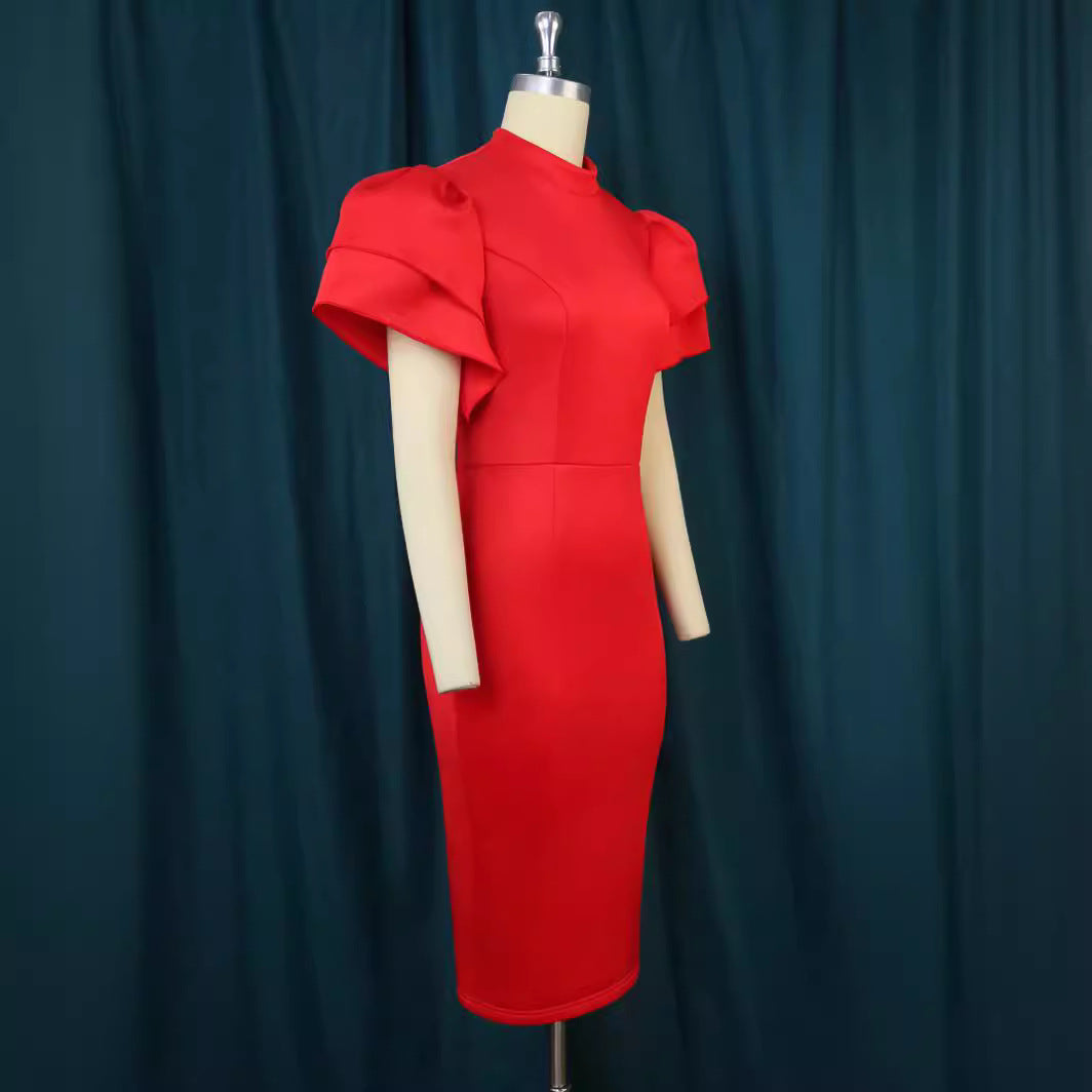 Damen figurbetontes Kleid mit voluminösen Rüschenärmeln Drune 1778623062