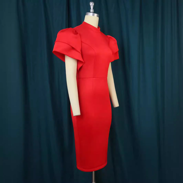 Damen figurbetontes Kleid mit voluminösen Ärmeln Drune