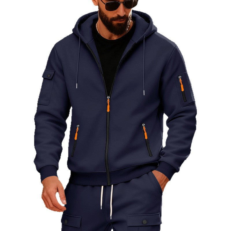 Herren Sportliche Zip-Hoodie mit Innovativen Reißverschlusstaschen Drune