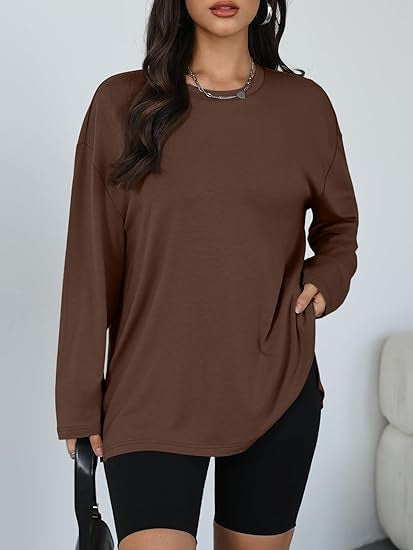 Damen lässiges Longsleeve T-Shirt mit Seitenschlitzen Drune