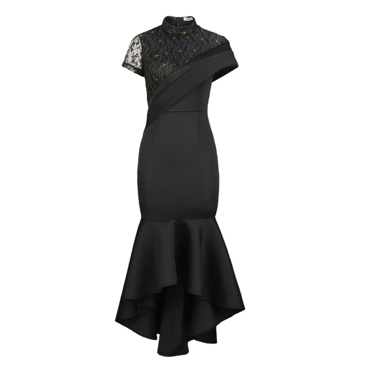 Damen Elegantes Abendkleid mit Spitze und asymmetrischem Saum Drune