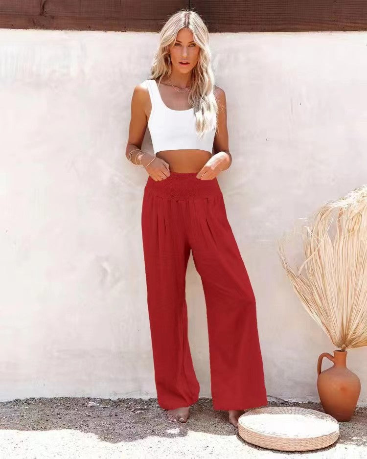Damen Luftige Leinenhose mit elastischem Bund und Weitschnitt Drune