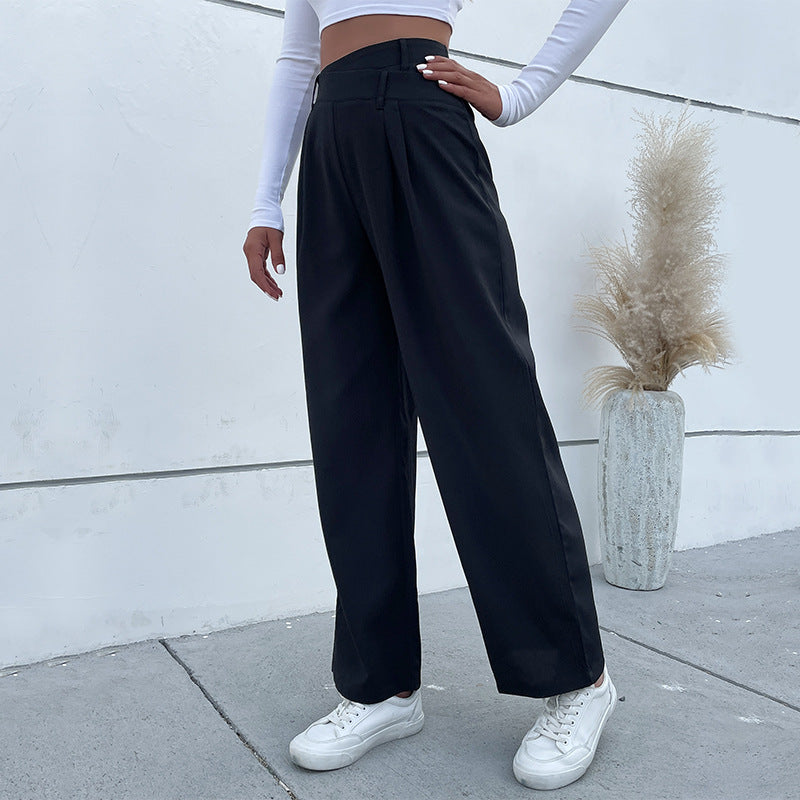 Damen weite Anzughose mit hochgezogener Taille und eleganter Bügelfalte Drune