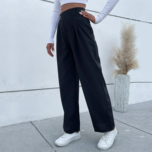 Damen weite Anzughose mit hochgezogener Taille und eleganter Bügelfalte Drune