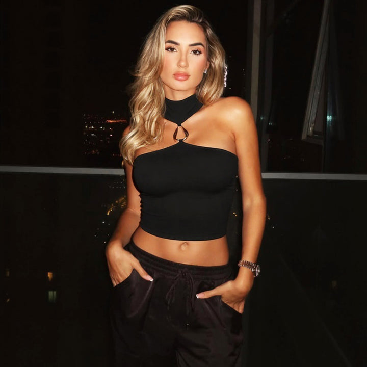 Damen Sportliches Crop-Top mit geschmackvollem Choker und dekorativem Detail Drune