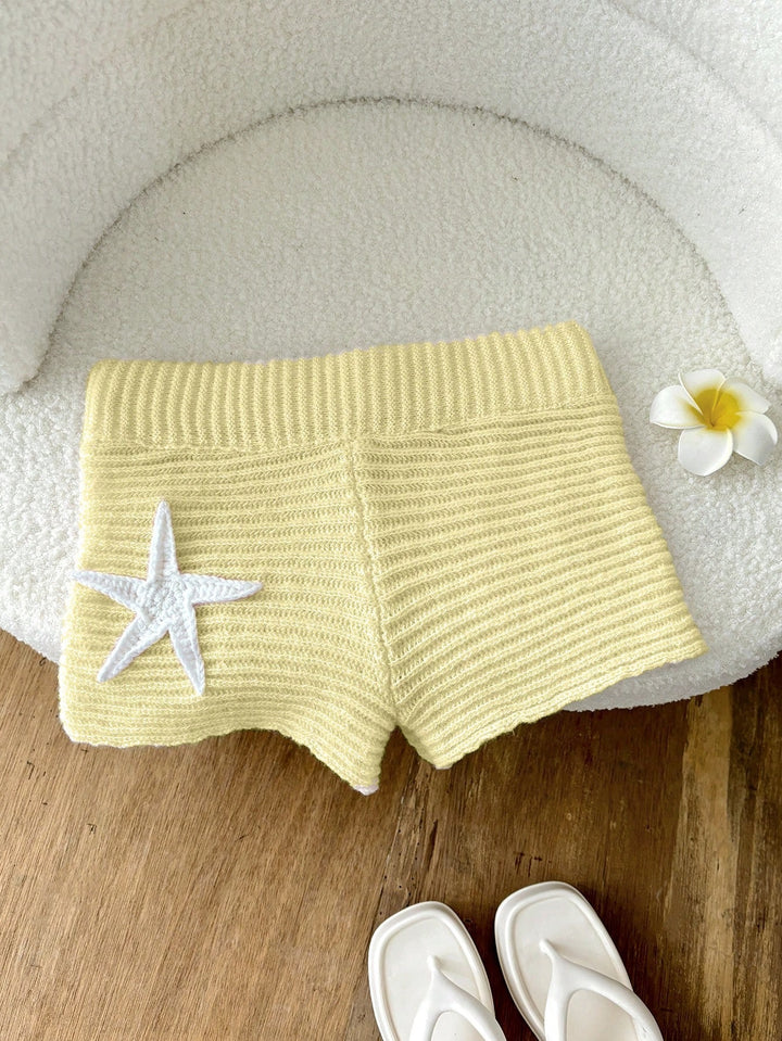 Damen kurze Strickshorts mit maritimer Applikation Drune