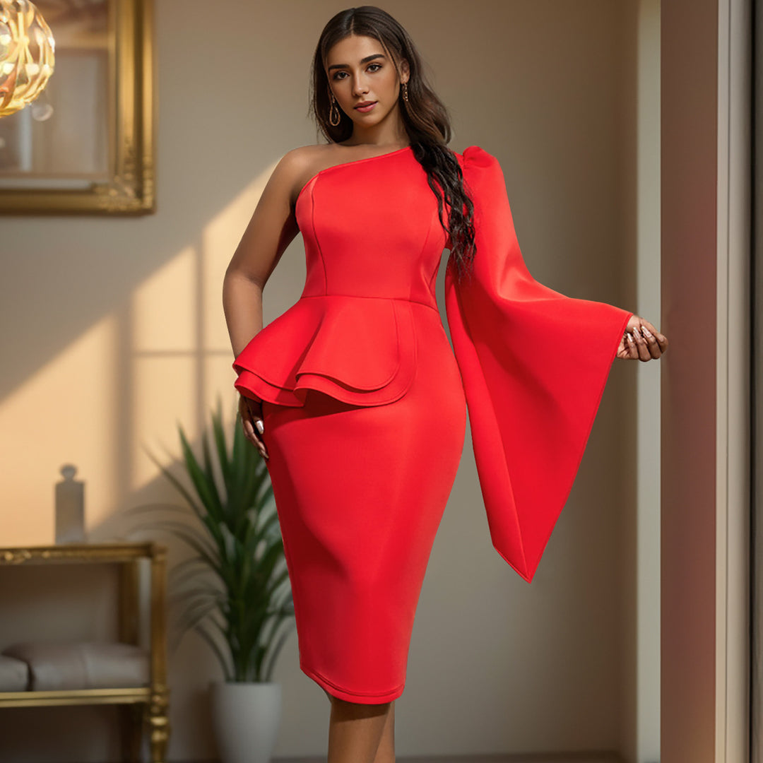 Damen Elegantes Abendkleid mit asymmetrischem Design und Volant Drune