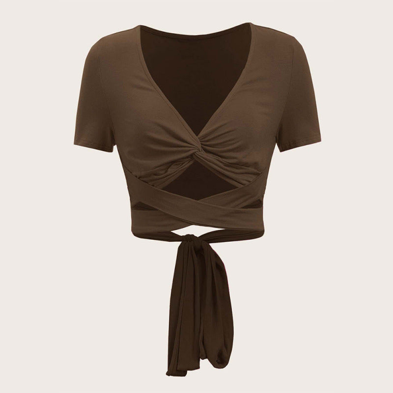 Damen Einseitig drapiertes Crop-Top mit Bindegürtel Drune