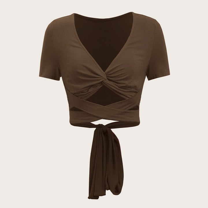 Damen Einseitig drapiertes Crop-Top mit Bindegürtel Drune