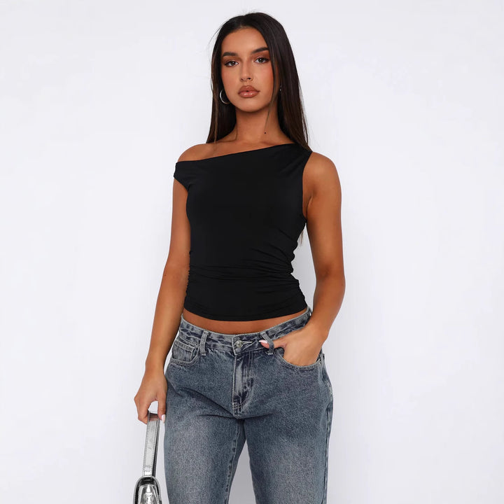 Damen Crop-Top mit floralem Design und schulterfreiem Schnitt Drune