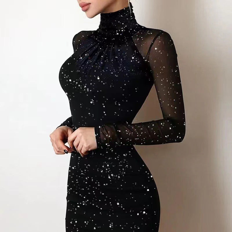 Damen Elegantes Etuikleid mit transparenten Ärmeln und raffinierter Raffung Drune