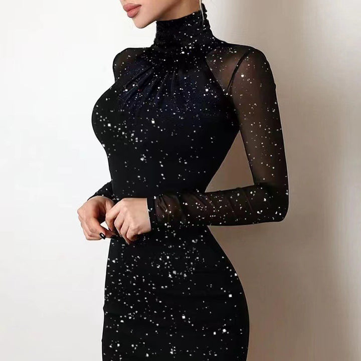 Damen Elegantes Etuikleid mit transparenten Ärmeln und raffinierter Raffung Drune
