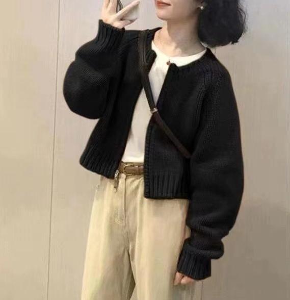Damen Kuschelige Strickjacke mit Rundhalsausschnitt Drune