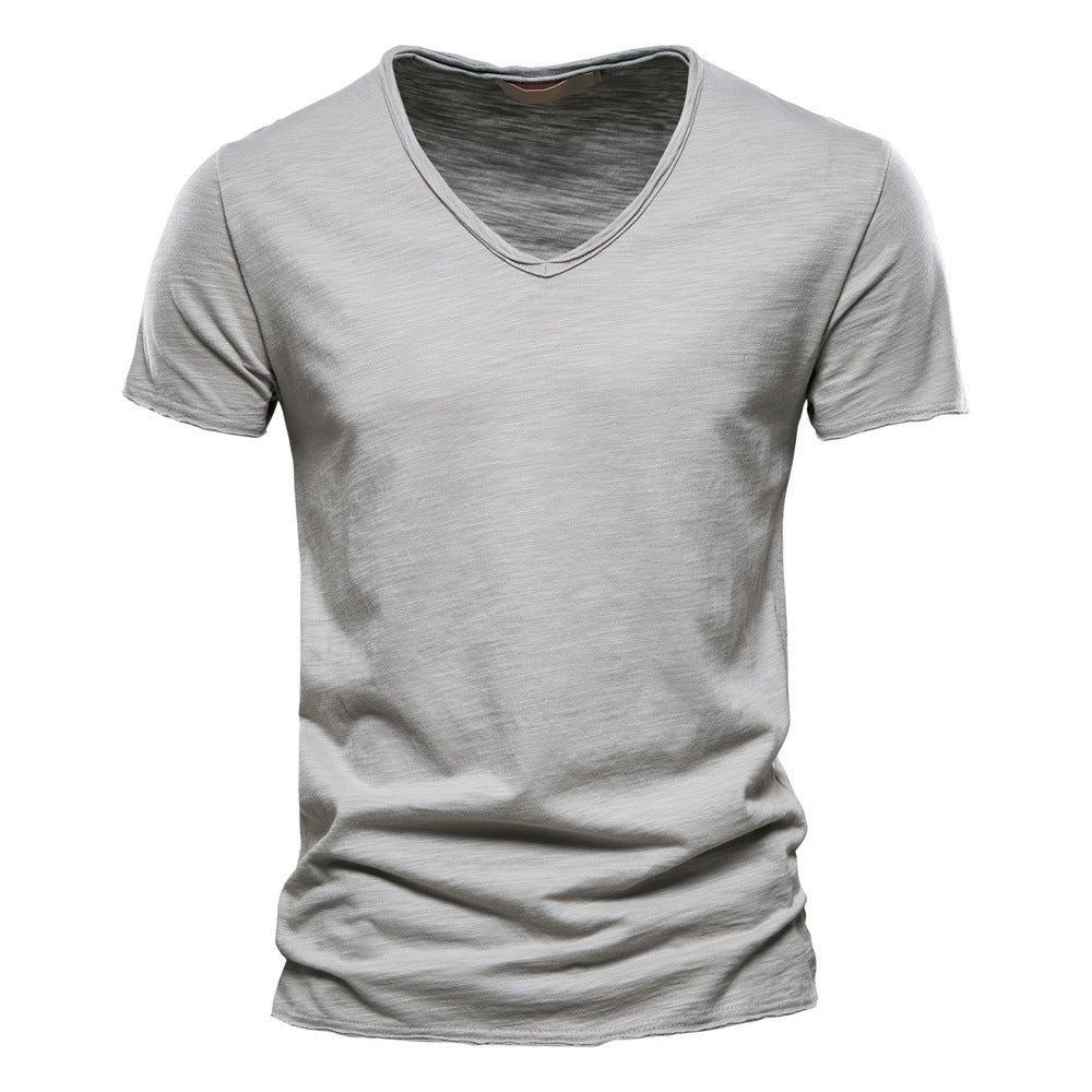 Herren nan leichtes Baumwolljersey Kurzarmshirt mit V-Ausschnitt und schmaler Passform Drune