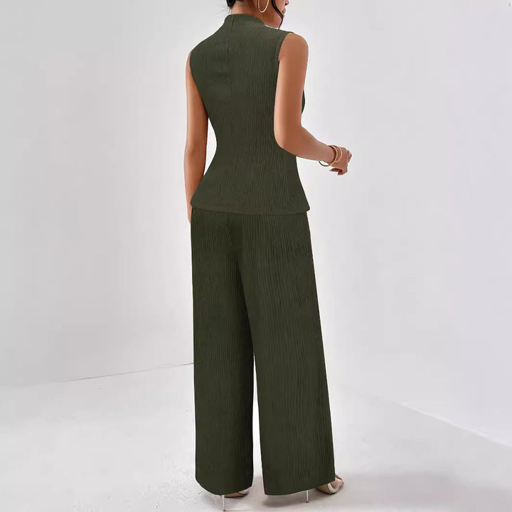 Damen eleganter Jumpsuit mit Rippstruktur und hochgeschlossenem Kragen Drune