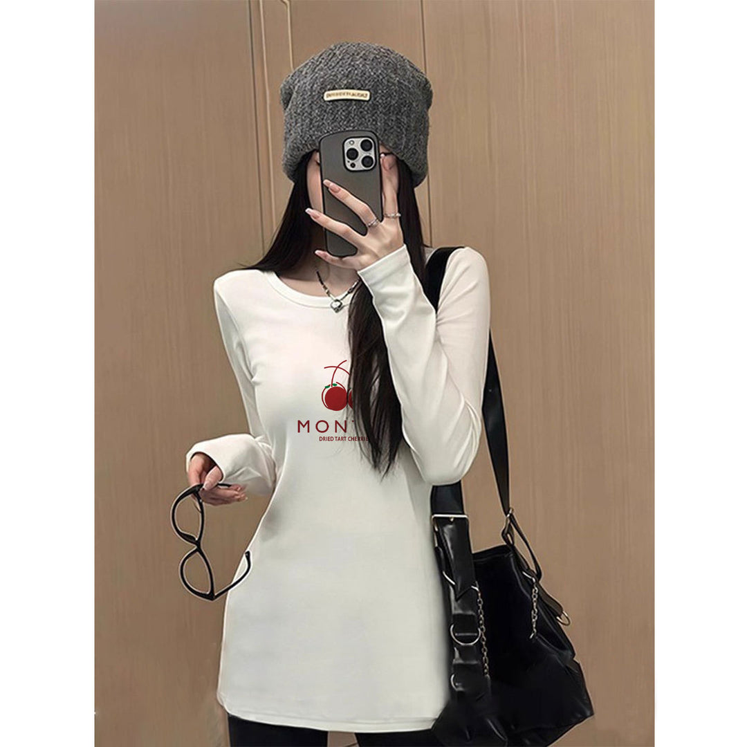 Damen langärmliges T-Shirt mit elegantem Rundhalsausschnitt Drune