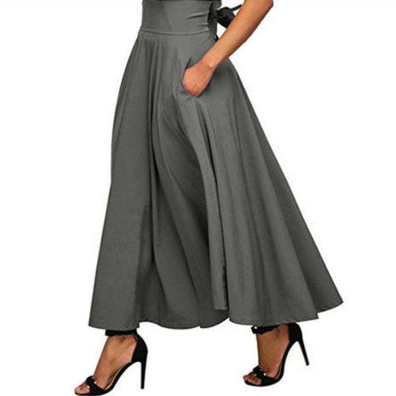 Damen weit geschnittene Palazzo-Hose mit eleganten Taschen und hohem Bund Drune