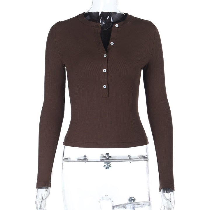 Damen Langarmshirt mit Knopfleiste und figurbetontem Schnitt Drune