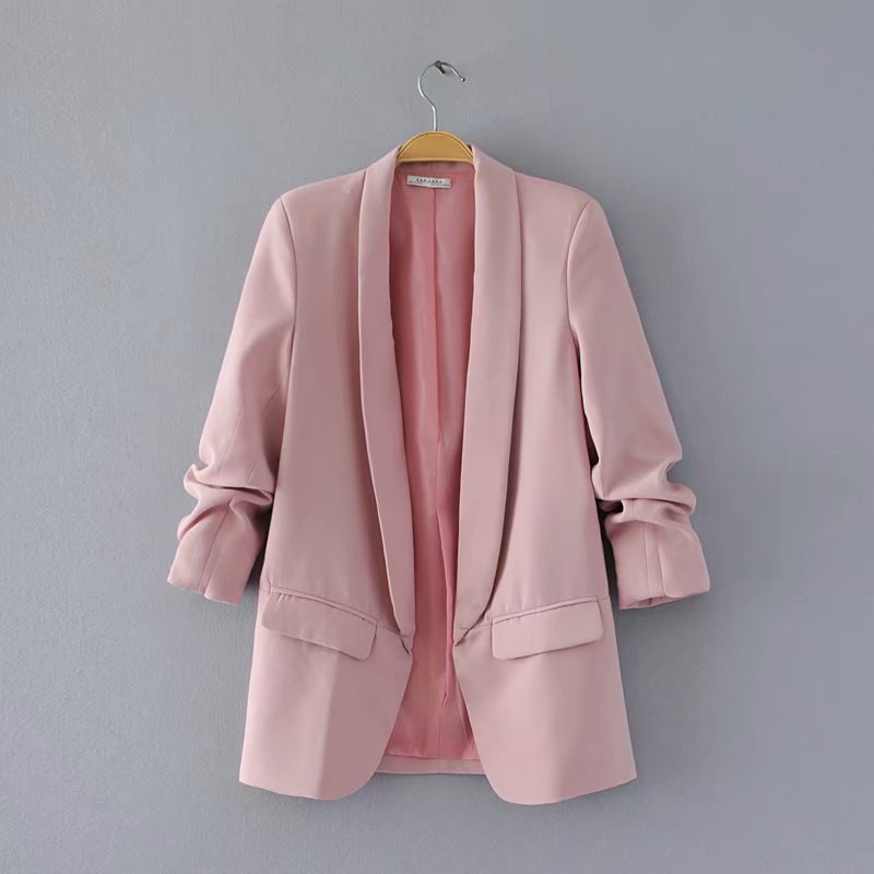 Damen eleganter Blazer mit gekrempelten Ärmeln und praktischen Taschen Drune