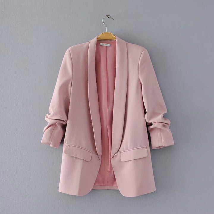 Damen eleganter Blazer mit gekrempelten Ärmeln und praktischen Taschen Drune