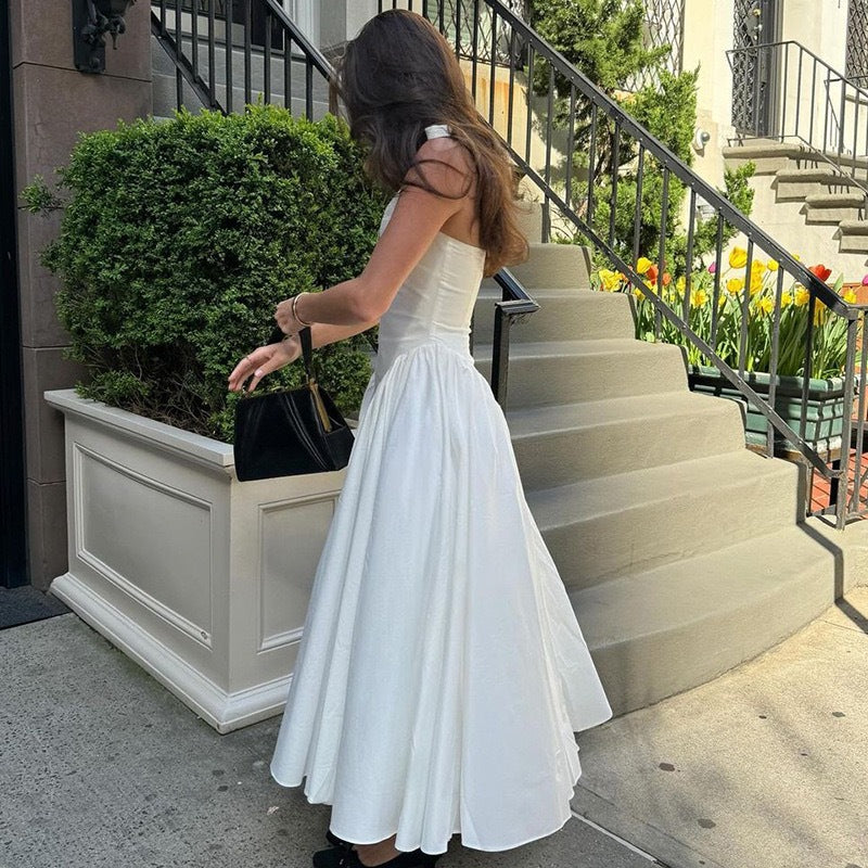 Damen Elegantes Maxikleid mit tiefem V-Ausschnitt und fließendem Rock Drune
